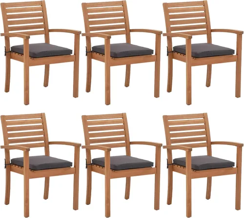 Miniatura 11 de OC Orange-Casual Juego de 2 sillas de comedor apilables para patio, sillas de madera de acacia para exteriores con reposabrazos y cojín de tela Beige