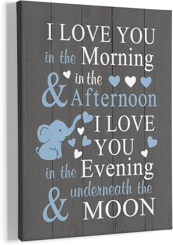 HIWX Decoración de bebé elefante para habitación del bebé, letrero con texto en inglés "I Love You In The Morning", lienzo enmarcado para decoración