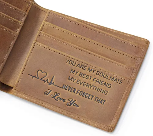 Miniatura 2 de Parmaye Cartera para hombre, billetera plegable personalizada para marido, papá, hijo, nieto, regalo de cuero genuino con bloqueo RFID, carteras