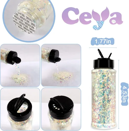 Miniatura 5 de Ceya Brillantina que brilla en la oscuridad, 3.3 onzas/3.35 oz, mezcla de purpurina blanca luminosa y gruesa, copos de polvo fino, lentejuelas
