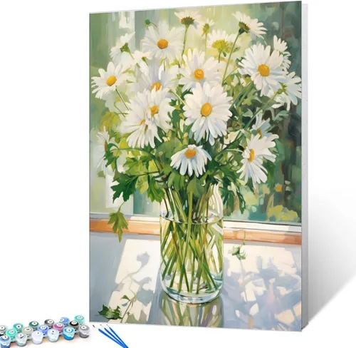 Miniatura 16 de Tucocoo Pintura por números con flores de lirio azul en una jarra de vidrio DIY en lienzo con pinceles, pinturas acrílicas, pintura de grafiti por