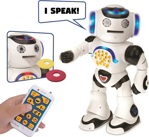 Miniatura 8 de LEXiBOOK Powerman - Robot de juguete con control remoto que camina y habla, baila, canta, lee historias, quiz de matemáticas, dispara discos e imita
