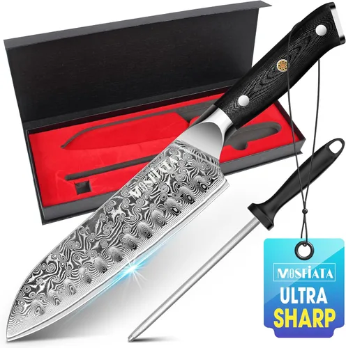 Miniatura 8 de MOSFiATA 7'Nakiri Cuchillo Damasco Profesional Sharpe Chef Cuchillo Cuchillo Cuchillo de Cocina Cuchillo Cuchillo de Acero Damasco VG-10 Hoja