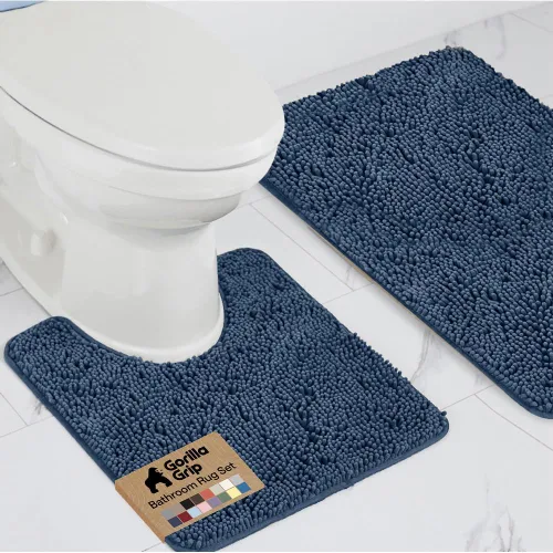 Miniatura 45 de GORILLA GRIP - Juegos de alfombras de baño, juego de 2 alfombras de chenilla suave, alfombra base para inodoro y alfombra de 30 x 20, alfombras Negro