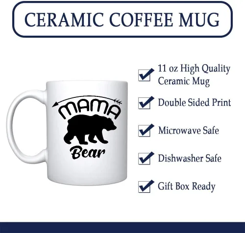 Miniatura 2 de Veracco Mama Bear Arrow - Taza de café de cerámica blanca, taza de té, divertido regalo de cumpleaños para el día de la madre, para mamá, abuela