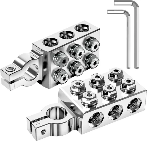 Miniatura 12 de TOPDC Conector terminal de batería de plomo ácido de 8 vías, extremos del cable de batería 8AWG hasta 4/0 (XL) AWG, positivo y negativo (+/-) (par)