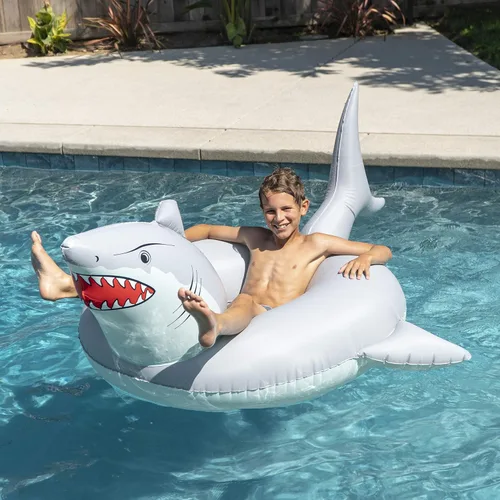 Miniatura 6 de GoFloats Tubo flotador de piscina con forma de tiburón "Great White Bite", balsas inflables, adultos y niños