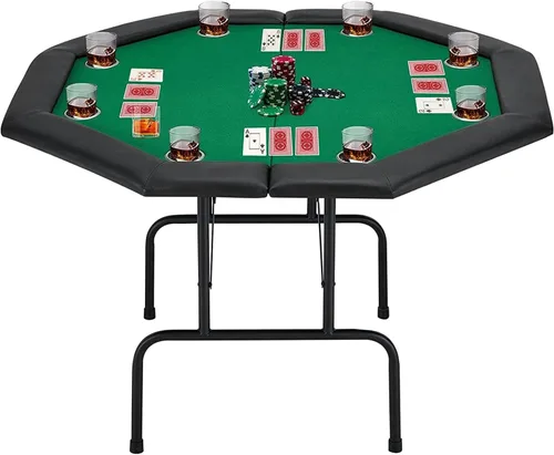 ECOTOUGE Mesa de Póquer Plegable, Mesa de Juego de Texas Holdem de Ocio de Casino con Patas de Metal y Portavasos de Acero Inoxidable, Mesa de Juego