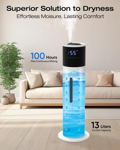 Miniatura 3 de Humidificador de 13L para habitación grande, tiempo de funcionamiento de 100 horas, 28 dB, silencioso, humidificadores de aire de niebla fría
