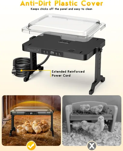 Miniatura 2 de Magicfly - Plato de criador para pollitos ajustable de 200 W con temperatura y temporizador, diseño seguro que cumple con UL, calentador radiante