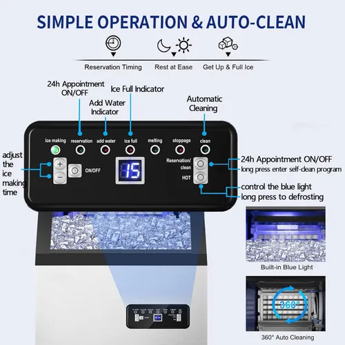 Miniatura 6 de Máquina comercial para hacer hielo de 120 libras/24 horas con capacidad de hielo de 35 libras, 45 cubos de hielo transparentes listos en 11-20