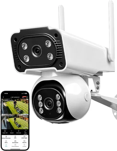 Dygoophy® Cámara de seguridad de doble lente 4K para exteriores, cámara de vigilancia, cámaras para seguridad del hogar, detección de
