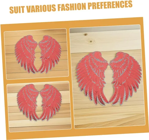 Miniatura 9 de Red Sequin Angel Wings Fabric Appliques Adhesive Backing Embroidered Iron-on Patches for Clothing Hats Backpacks DIY Decoration