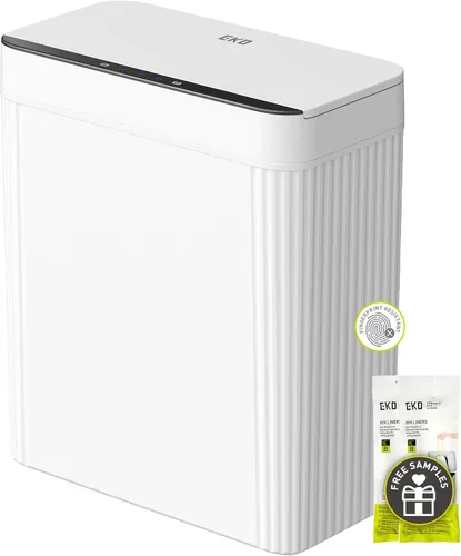 Miniatura 13 de EKO Basurero automático para baño con tapa, cubo de basura sin contacto de 2.1 galones con cubo extraíble, cubo de basura delgado de acero