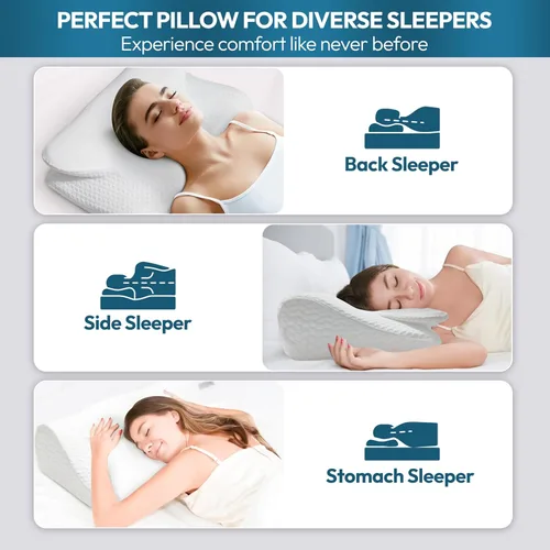 Miniatura 2 de Almohada cervical cervical para dormir – Almohada cervical de espuma viscoelástica para aliviar el dolor de cuello – Almohada ergonómica para dormir