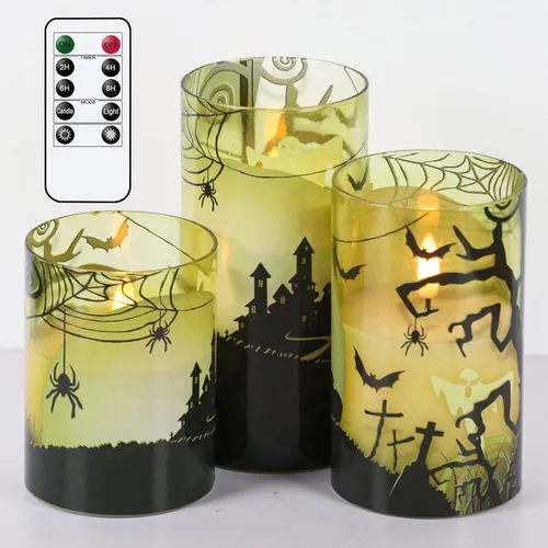 Miniatura 9 de GenSwin - Velas LED sin llama de cristal gris que funcionan con batería, con temporizador y control remoto de 10 teclas, velas de cera real de luz