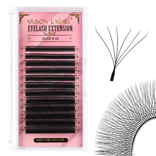 Miniatura 13 de Arison Lashes Extensión de pestañas en forma de W 5D, abanicos prefabricados de volumen suave natural, abanicos de imitación de visón negro mate, 12