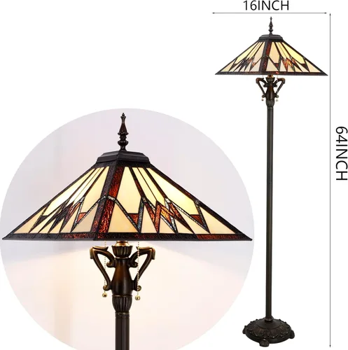 Miniatura 3 de Lámpara de pie Tiffany de AVIVADIRECT en estilo Misión de vidrio manchado color crema y ámbar, luz de lectura de pie, 16X16X64 pulgadas
