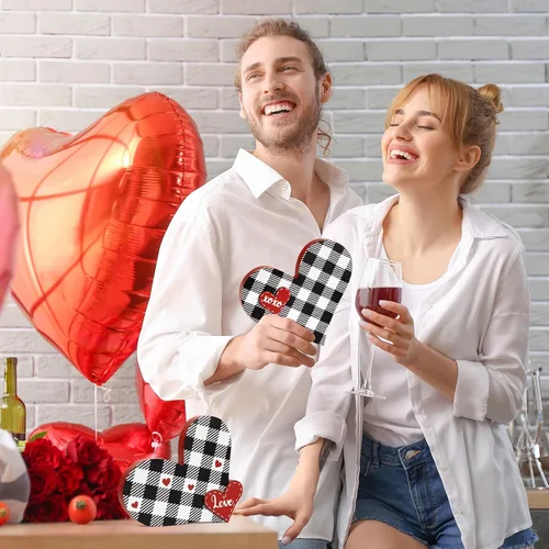 Miniatura 5 de 2 piezas de letrero de amor de madera para el día de San Valentín en forma de corazón, decoración de bandeja de San Valentín, centro de mesa