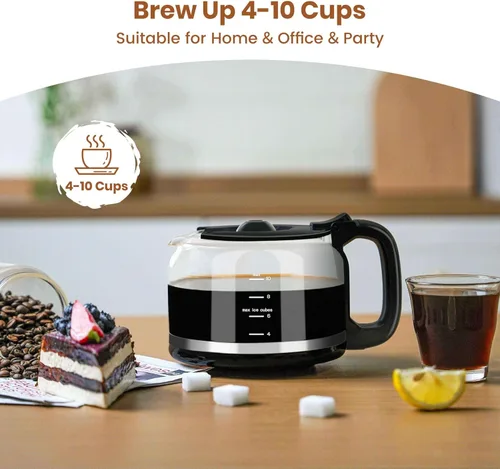 Miniatura 8 de Gevi Cafetera de goteo de 10 tazas con molinillo integrado, máquina de café combinada de moler y preparar rebabas con pantalla táctil, programable
