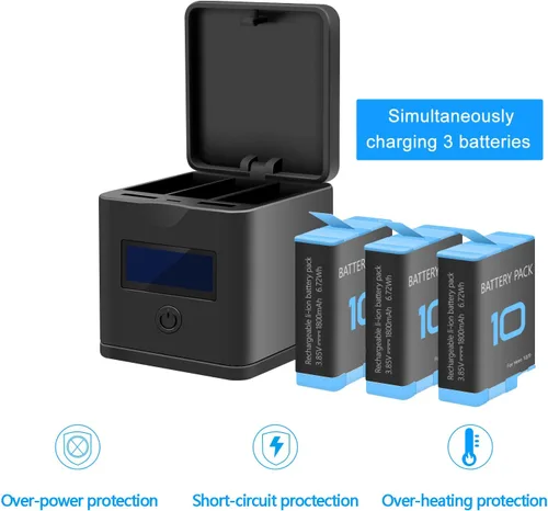 Miniatura 6 de Suptig Cargador de batería compatible con batería GoPro Enduro, Hero 12, Hero 11, Hero 10, Hero 9, estación de cargador de batería de 3 canales