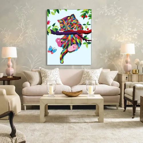 Miniatura 5 de Elftoyer Pintura por números para niños y principiantes, kits de regalo de pintura en lienzo de bricolaje, gatos coloridos y mariposas de 16 x 20