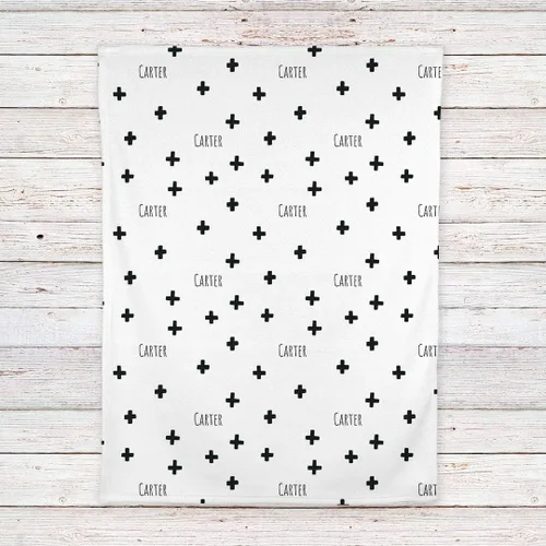 Miniatura 4 de Manta de bebé personalizada moderna con estampado de cruz en blanco y negro, Blanco
