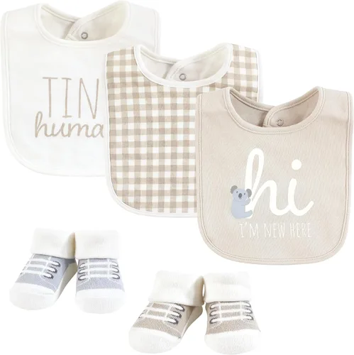 Miniatura 150 de Hudson Baby Conjunto de babero y calcetines unisex de algodón para bebé