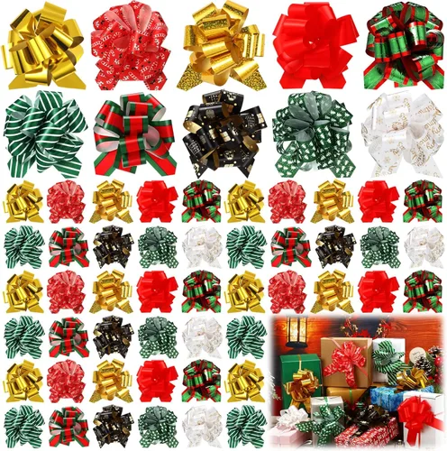Tigeen 100 Piezas de Lazos de Envoltura de Navidad, Lazos Tirados de 5 Pulgadas, Lazos de Regalo con Accesorio de Cinta, Lazos de Envoltura de
