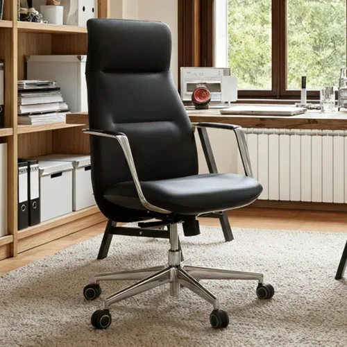 EUREKA ERGONOMIC Royal Slim Silla Ejecutiva de Respaldo Alto de Cuero Negro para Oficina, Silla de Escritorio para el Hogar para Adultos, Grande y