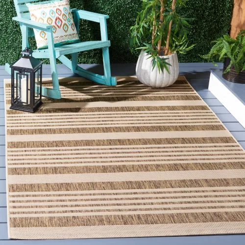 Miniatura 75 de SAFAVIEH Courtyard Collection - Alfombra decorativa, 2.3 x 5 pies, beige y verde oscuro, para interior/exterior, resistente a la intemperie