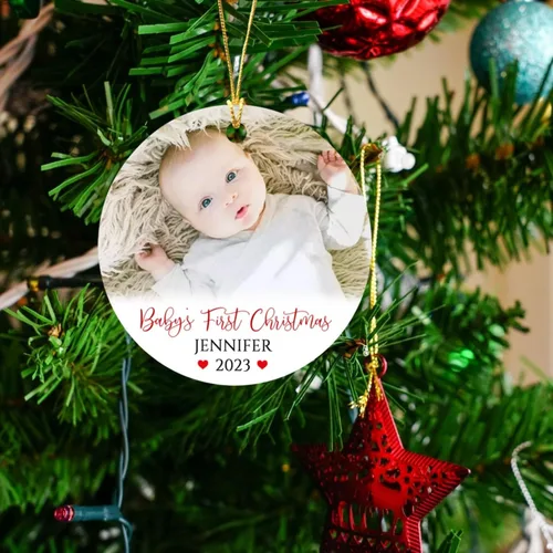 Miniatura 2 de Adorno de Navidad personalizado con foto del primer año del bebé 2025, adorno de Navidad con foto personalizada del primer año del bebé para nuevos
