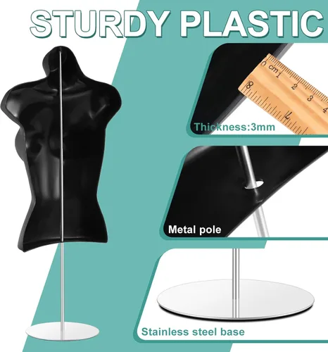 Miniatura 3 de Geetery 2 piezas de maniquí femenino con soporte y gancho para colgar, maniquí de mesa, cuerpo hueco en la espalda para mostrador de manualidades