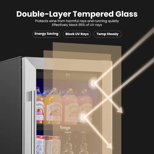Miniatura 6 de Yeego Refrigerador de bebidas – Mini refrigerador de 100 latas de 15 pulgadas con puerta de vidrio, enfriador de bebidas de 34 a 54 ℉, integrado