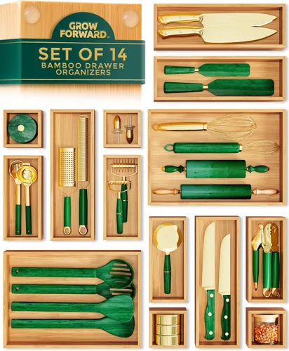 Miniatura 7 de Grow Forward Cajas Organizadoras de Cajones de Bambú - Juego de 7 Organizadores de Cajones de Madera para Cocina, Baño, Oficina, Escritorio