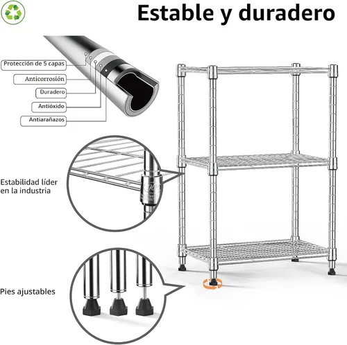 Miniatura 8 de M MZG Estantería de almacenamiento de alambre de 450 libras, estantería de 3 niveles, organizador de acero, estante de alambre para el hogar, Cromo