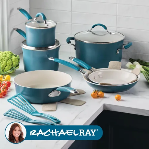 Miniatura 8 de Rachael Ray Cucina - Juego de utensilios de cocina de cerámica, 13 piezas, ollas y sartenes de cerámica con sartenes antiadherentes, sartén