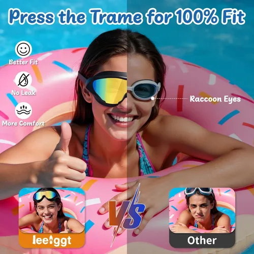 Miniatura 2 de Gafas de natación anti niebla UV para niños de 6 a 14 años, paquete de 2 gafas de natación para niños con tapones para los oídos adjuntos Dorado-azul