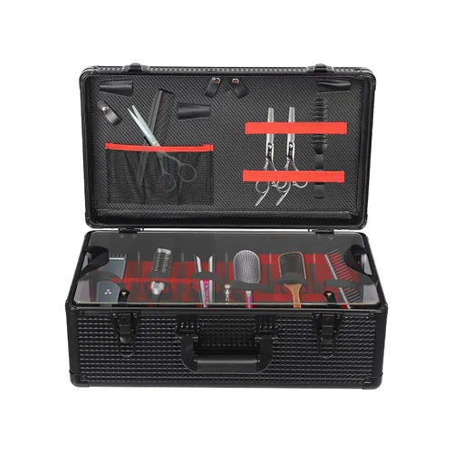 Miniatura 9 de CNCEST Estuche de transporte para peluquería, kit de herramientas de peluquería grande para salón de belleza, estuche de transporte portátil de Negro