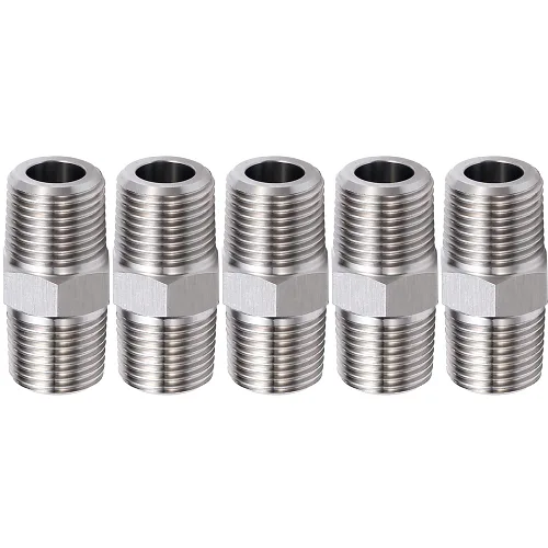 3/8" macho a 3/8" macho NPT hexagonal 304 acero inoxidable roscado accesorios de tubería (paquete de 5)