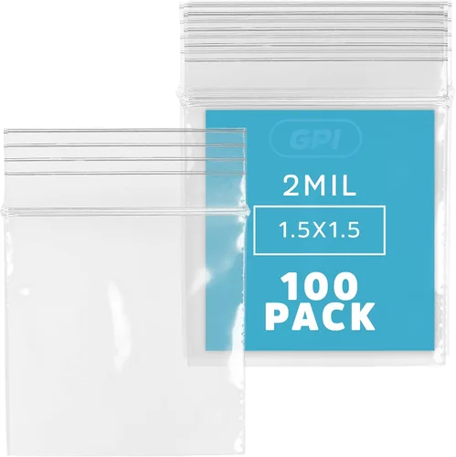 Miniatura 13 de GPI - Paquete de 100 bolsas de plástico transparente con cremallera de 1 x 1 pulgada de grosor, bolsas de plástico transparente con cierre