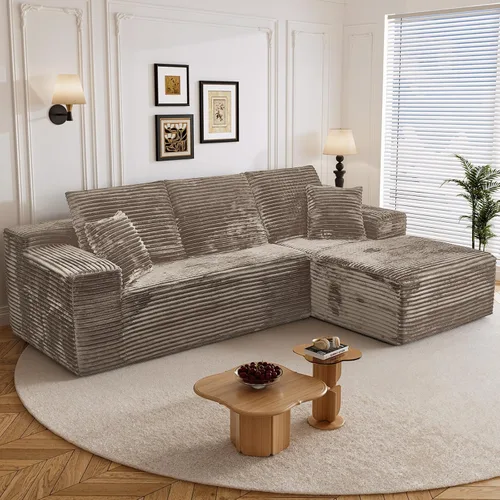 Miniatura 22 de Sofá seccional sin costuras de 108" en forma de L para sala de estar, cómodo sofá de corduroy con chaise, amplios reposabrazos, asiento profundo