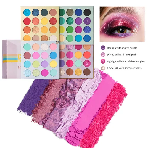 Miniatura 3 de Paleta de sombra de ojos de maquillaje para cara completa, 64 colores pigmentados, sombra de ojos para ojos, brillo mate vegano colorido 4 tonos en 1