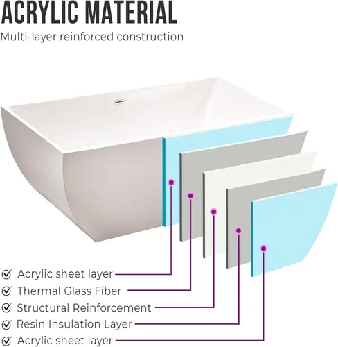 Miniatura 3 de Vanity Art Bañera independiente acrílica de 67 x 32 pulgadas Bañeras de mejoras para el hogar con diseño contemporáneo para remojar y bañarse