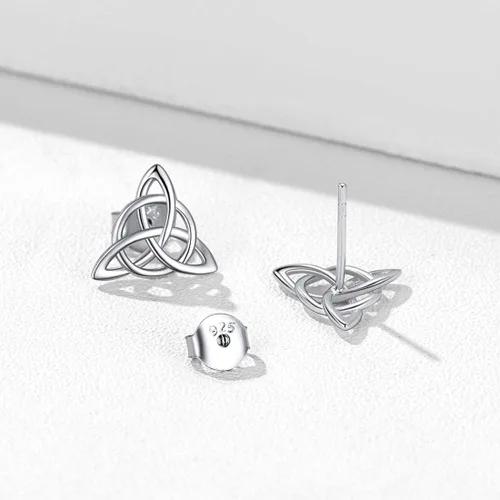 Miniatura 9 de ChicSilver Aretes de nudo celta hipoalergénicos de plata de ley 925 con forma de corazóntriángulo, joyería celta para mujer, plataorooro rosa