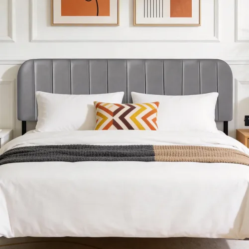 Miniatura 10 de Cabecera tapizada de altura ajustable, cabecera de terciopelo crema, diseño moderno de canal vertical con borde superior de silueta escalonada Beige