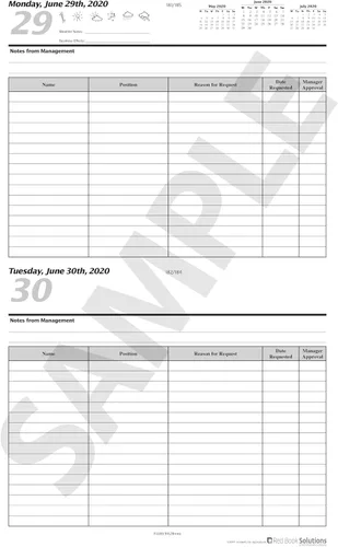 The Manager's Red Book - Solicitar libros de registro de días libres/cuadernos/planificadores, 8.5"x11" semestral, 118 páginas, 15 líneas por día