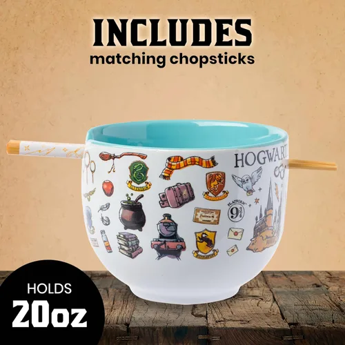 Miniatura 6 de Silver Buffalo Harry Potter Icons - Tazón de cerámica para fideos ramen y arroz con palillos, apto para microondas, 20 onzas Harry Potter Hogwarts