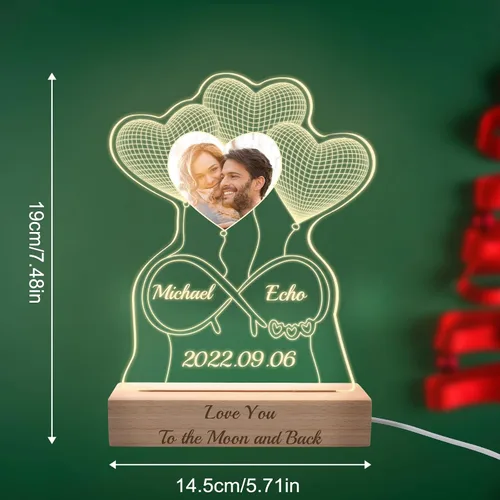 Miniatura 2 de Regalo para ella, lámpara nocturna de acrílico infinito 3D personalizada con imagen, luz nocturna con foto personalizada, placas acrílicas