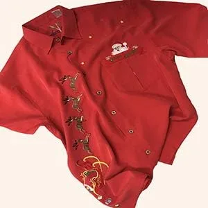 Miniatura 3 de Bamboo Cay Camisa de Navidad con botones bordados de Papá Noel para hombre